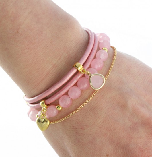 Gentleness - pink jade with leaf & leather. Lavoga