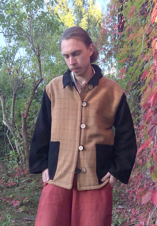 płaszcze i kurtki męskie Kurtka wełniana w dwóch kolorach: miodowy w kratkę i czarny