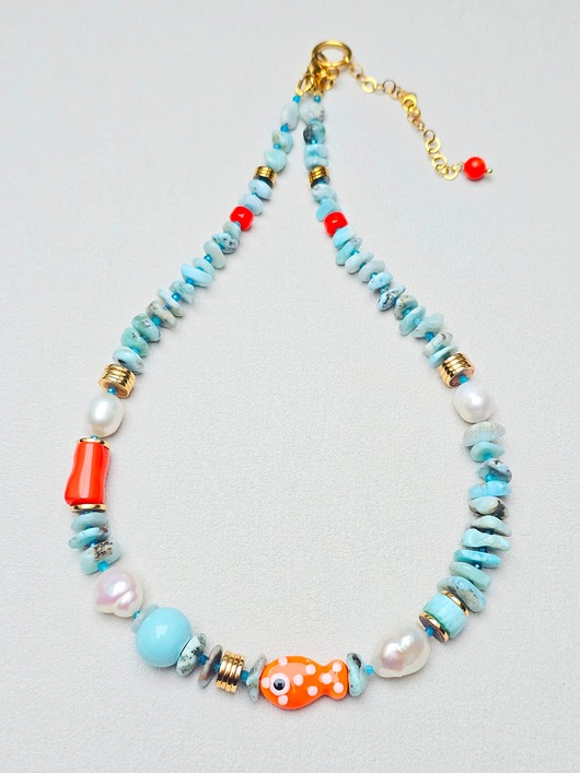 korale Naszyjnik Nuta Pomarańczy w Larimarze