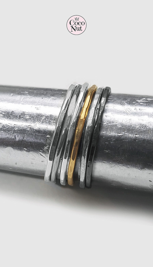 obrączki Komplet 6 obrączek SLIM srebro mosiądz mix