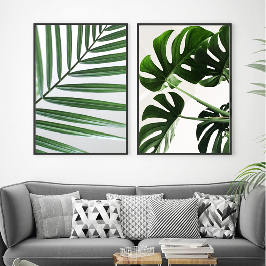 DWA PLAKATY botaniczne liście MONSTERA Palma black dot studio