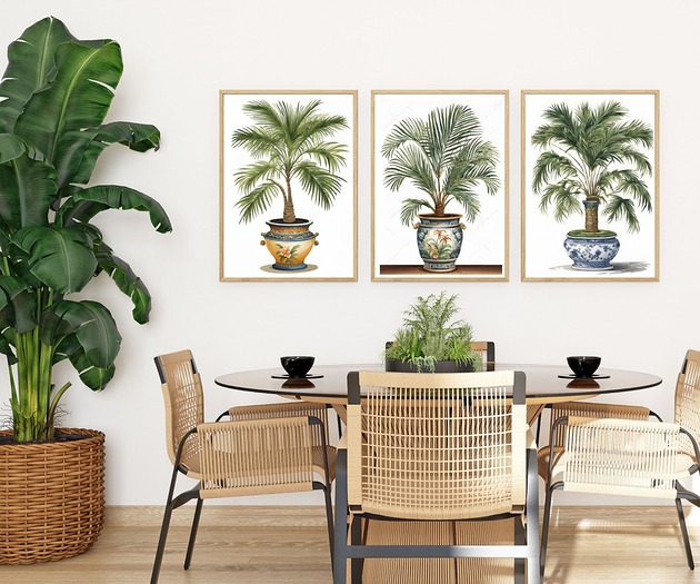 plakaty ZESTAW PLAKATÓW botanicznych palma zielone rośliny