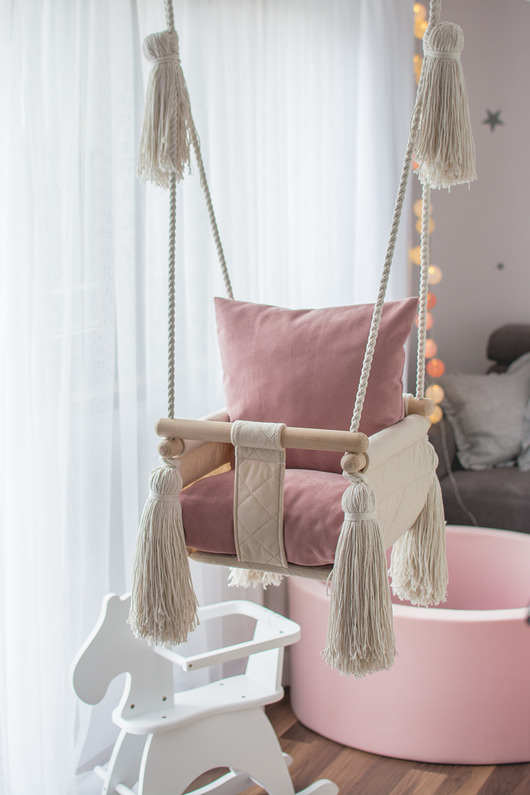 pokój dziecka - różne Huśtawka dla dzieci z oparciem Baby Pink.