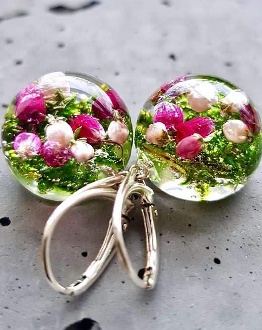 Kolczyki srebrne z mchem i wrzosem Grol Jewellery