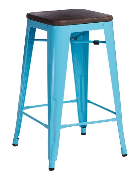 Stołek Barowy Metalove Wood Orzech Niebieski MIA home