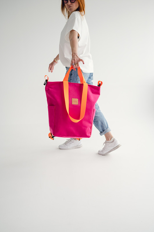 torby XXL Torbo-plecak Fuksja & Pomarańcza welur wodoodporny różowo-pomarańczowy