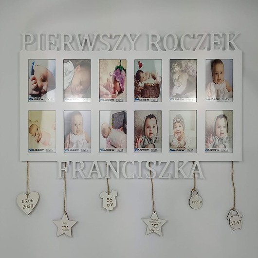 ramki na zdjęcia Ramka na zdjęcia Pierwszy roczek imię 12 zdjęć 10x15 metryczka