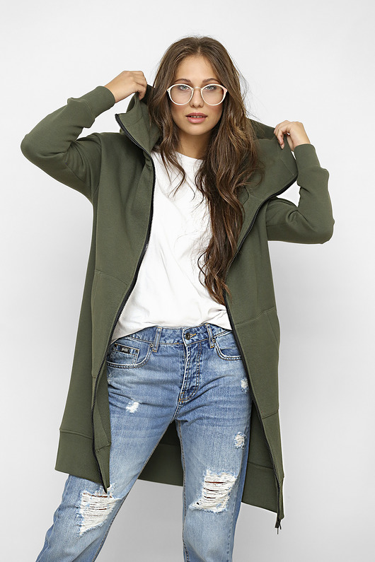 bluza z kapturem damska Bluza z kapturem Delfina w oliwkowym kolorze