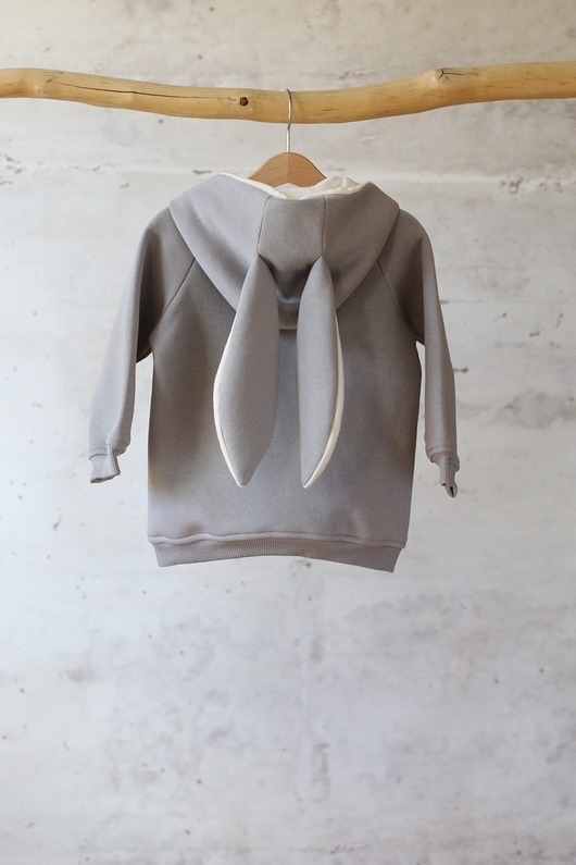 bluzy dla niemowlaka Bluza Kangurka Szary KRÓLIK z Uszami