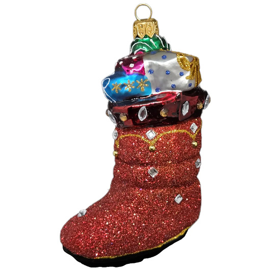 bombki Ręcznie malowana bombka szklana czerwona skarpeta pełna prezentów