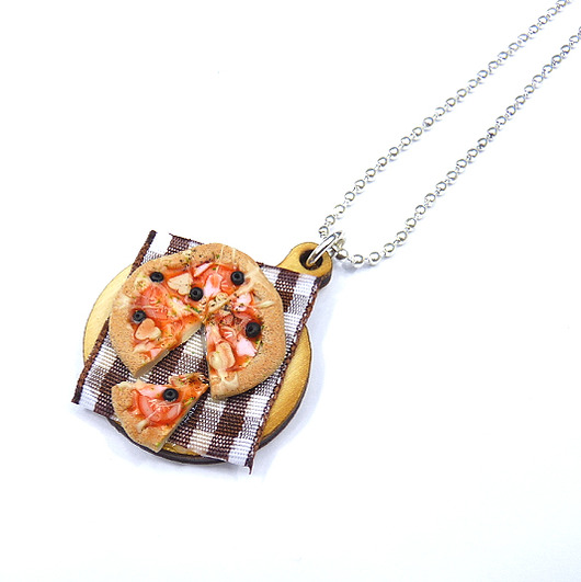 naszyjniki - inne Naszyjnik pizza, z pizzą słodka biżuteria FIMO