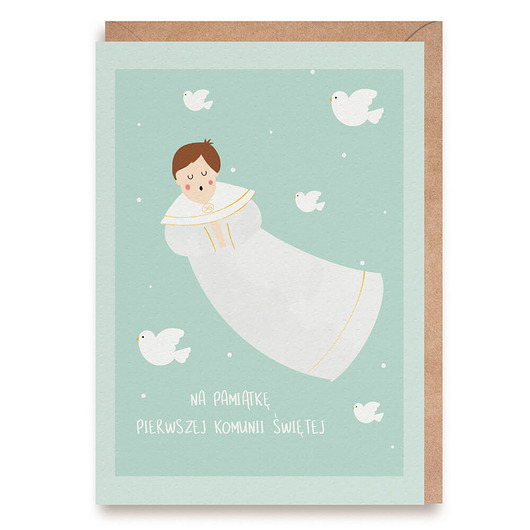 kartki na komunię Kartka na Pierwszą Komunię Świętą dla chłopca - "Pamiątka Komunii"