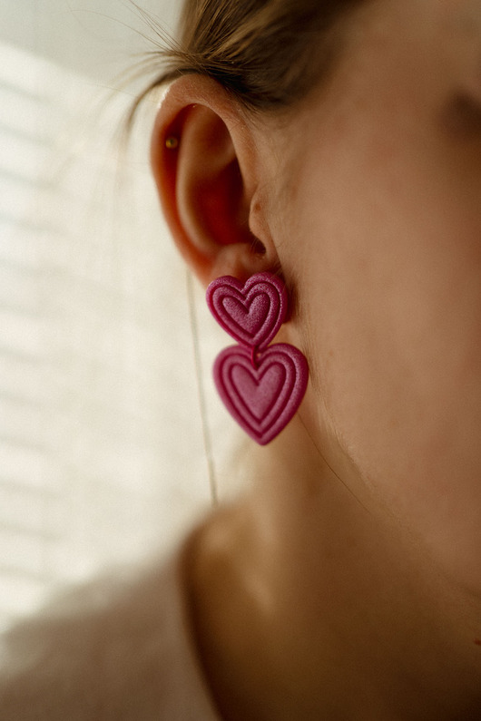 kolczyki z masy plastycznej Wiszące łańcuszki serca edycja walentynkowa
