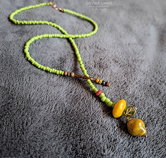 chokery Boho, uroczy naszyjnik z drobnych koralików z cytryną, PREZENT handmade