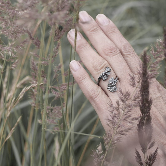 pierścionki srebrne Pierścień regulowany grafitowy no.2 - Gingko