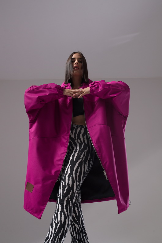 płaszcze damskie Płaszcz longline hoodie oversize fuksja