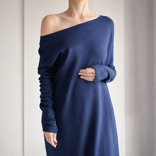 swetry damskie  Długa sukienka swetrowa Niebieska