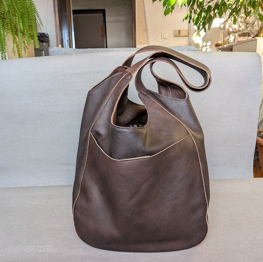 torby na ramię Brązowa koniakowa miękka skórzana torba worek