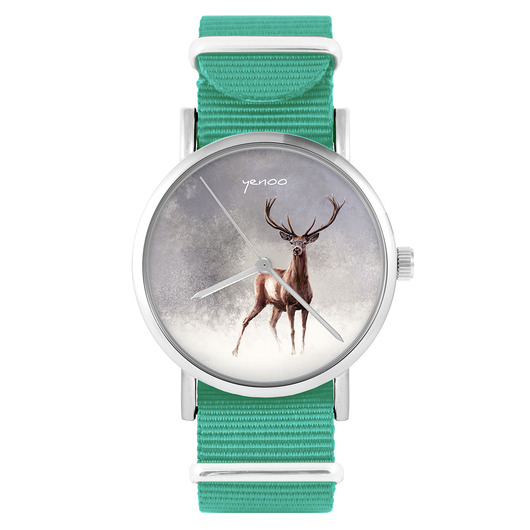 zegarki unisex Zegarek -  Jeleń 2 - turkusowy, nylonowy