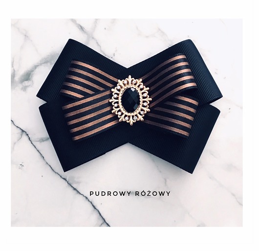 broszki Czarna Brosza z paskami Rose Gold