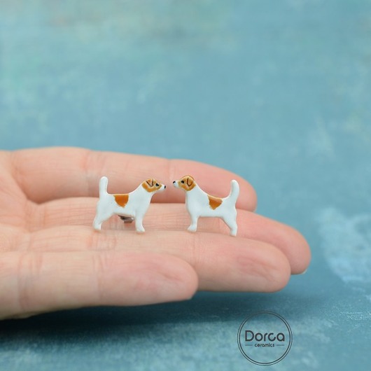 Jack russell terrier mini- ceramiczne kolczyki Dorca