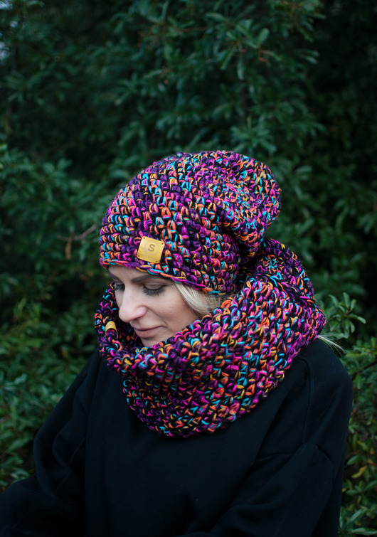 czapki damskie CRAZYCOLOR  czapka i komin kolorowe