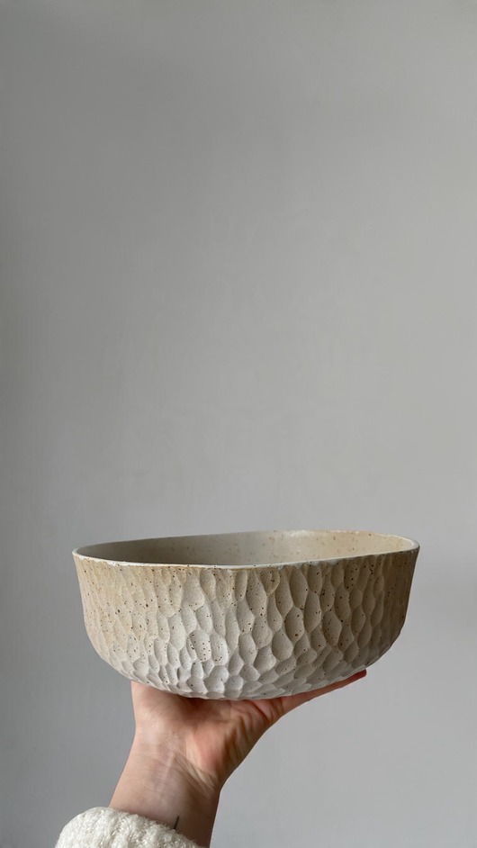 talerze, miski Ręcznie rzeźbiona misa ceramiczna, Misa na owoce, sałatki, Minimalistyczna
