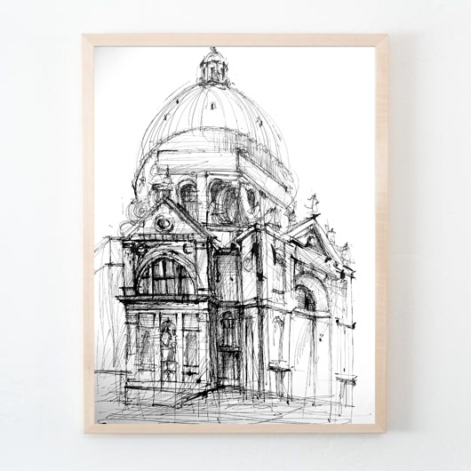 grafiki i ilustracje WYPRZEDAŻ RYSUNKÓW! Rysunek Santa Maria katedra Wenecja 35x50 cm Pióro