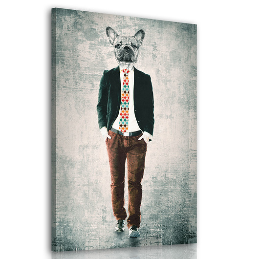 OBRAZ NA PŁÓTNIE - BULDOG W GARNITURZE- 70x100cm NOWdeco