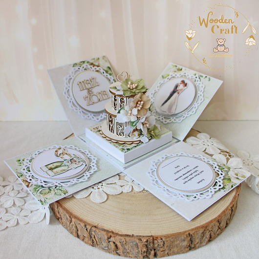 kartki scrapbooking Exploding box ślubny, kartka ślubna, pamiątka "White Roses 2"