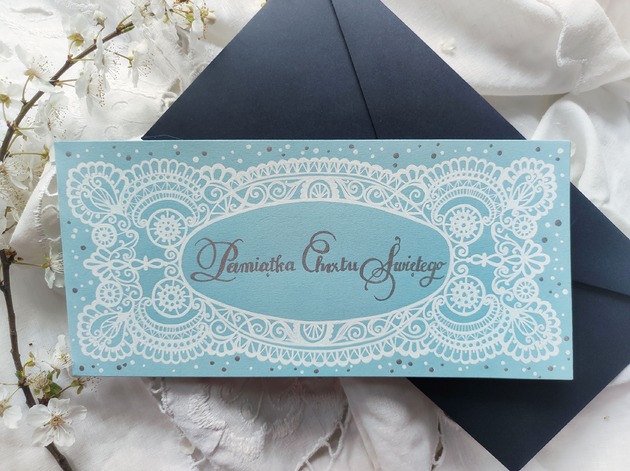 kartki scrapbooking Kartka Pamiątka Chrztu Świętego KORONKA
