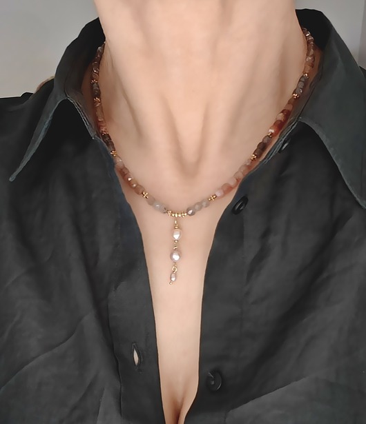 chokery Kamienie księżycowe z perełkami, naszyjnik