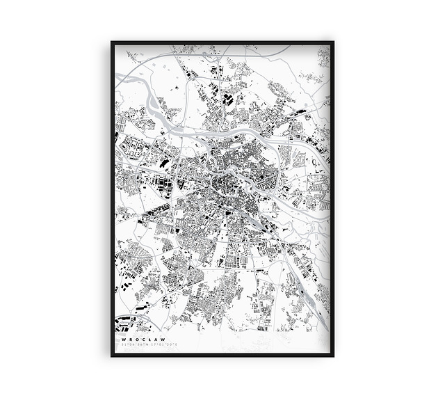 Mapa Wrocławia,Plakat Wrocław,Mapy miast PLAKATY GEOMETRYCZNE