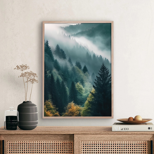 plakaty Plakat Mglisty poranek wśród drzew