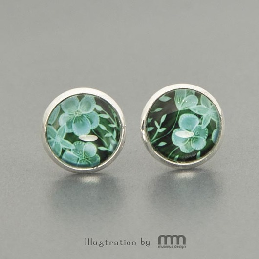 Green Flowers kolczyki wkrętki muamua design