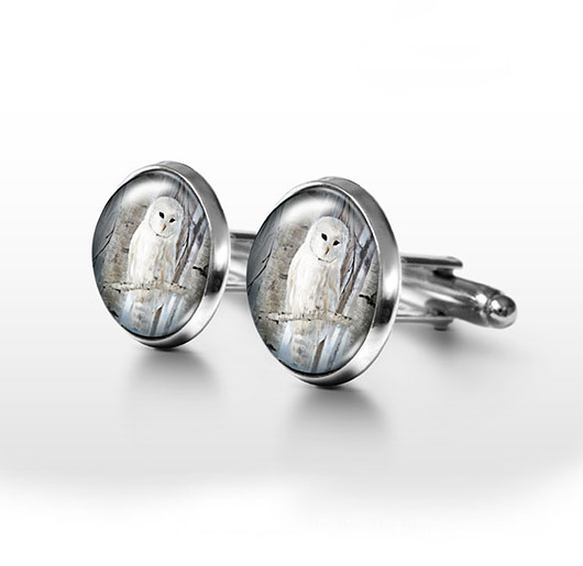 spinki do mankietów Biała sowa - spinki do mankietów