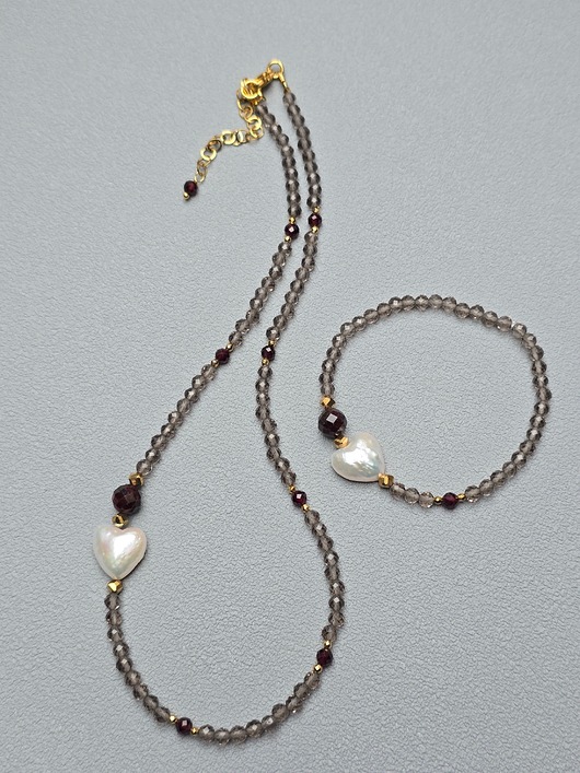 komplet biżuterii Komplet  Perłowe Serce & Kwarc