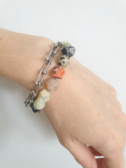 bransoletki z kamieni naturalnych Bransoletka RAW z łańcuchem, phrenit, opal, kamień księżycowy, jaspis