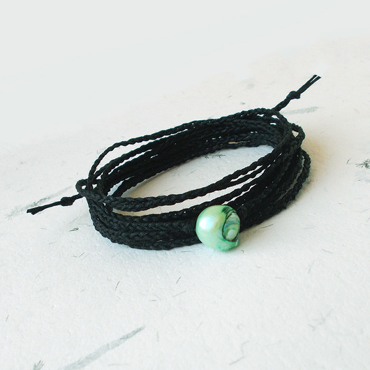 bransoletki na sznurku NATURE Len i zielona perła bransoletka