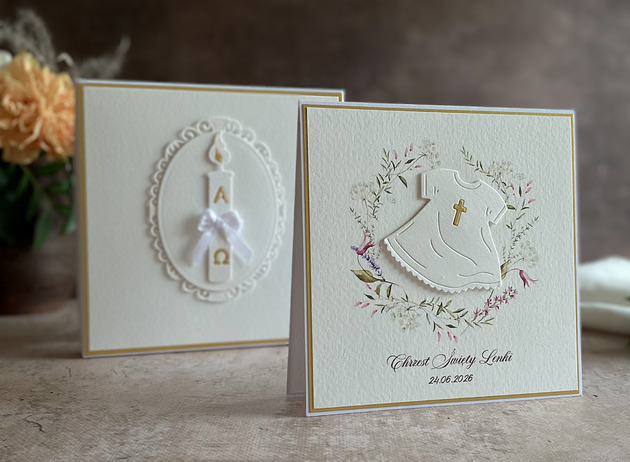 kartki, zaproszenia na chrzest Pamiątka chrztu, kartka z pudełkiem i kopertą, 49D