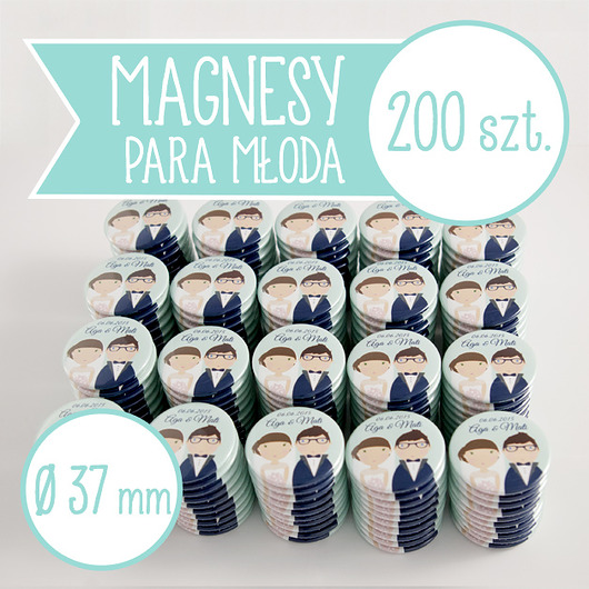 200 szt. magnesy ślubne Młoda Para 37 mm inkipinki