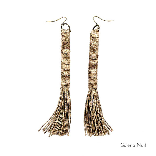kolczyki chwosty NATURE kolczyki chwosty długie Naturalny len