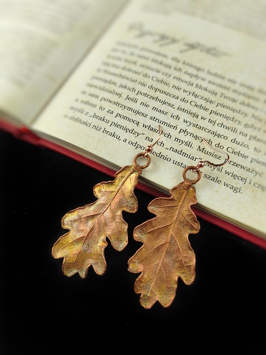 kolczyki z miedzi Liście dębu XIII kolczyki miedziane