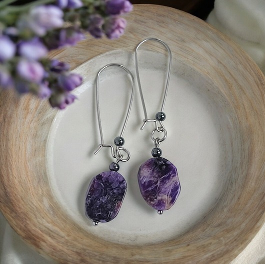 kolczyki z kamieniami LUX. UNIKATOWE kolczyki : czaroit IV