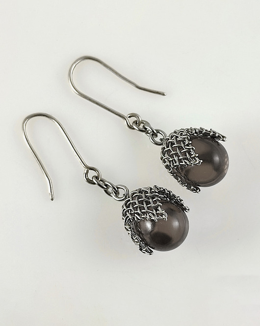 kolczyki wire wrapping Kawowe w siateczce - kolczyki (lub klipsy)