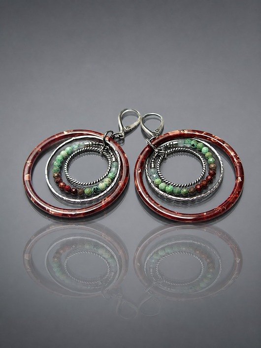 kolczyki wire wrapping Wianki  circle /chocolate/ kolczyki