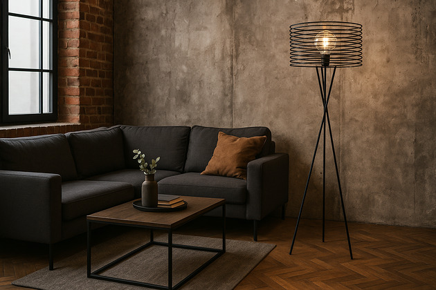 lampy podłogowe Czarna loftowa lampa podłogowa do salonu LIXA LOFT w kolorze czarnym