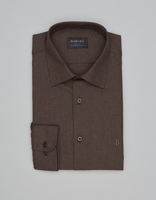koszule męskie Męska koszula flumeri 00517 brąz slim fit