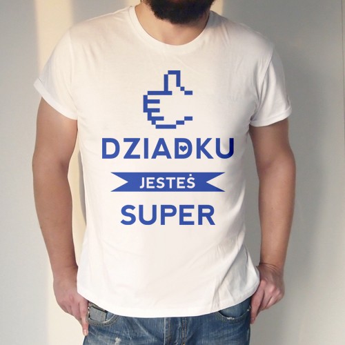 Dziadku jesteś super Podwinięta męska Biała ONE MUG A DAY