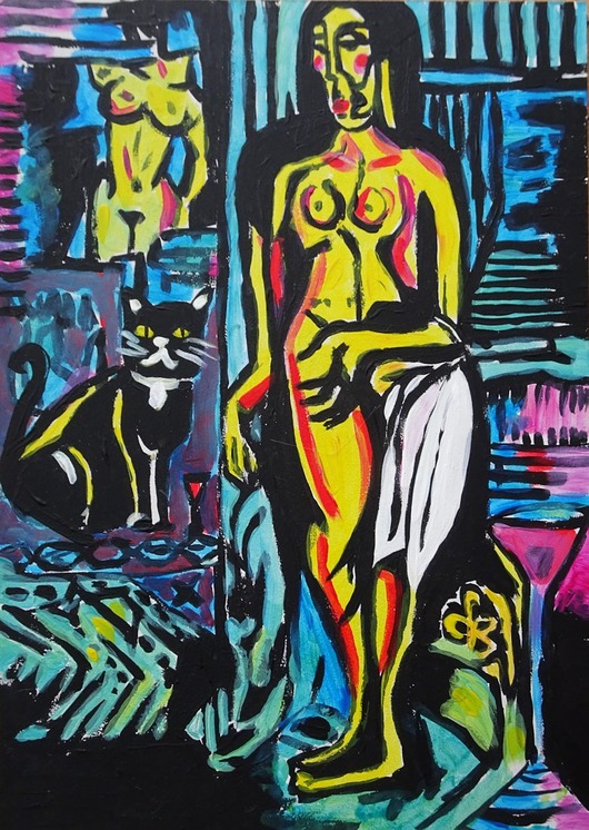 obrazy Kolorowy obraz  kubiczna dama akt picasso style